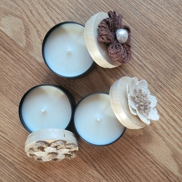 Set of 3 Rose Scented Black Metal 4 oz. Candle Tins - New - Picture 2 of 3